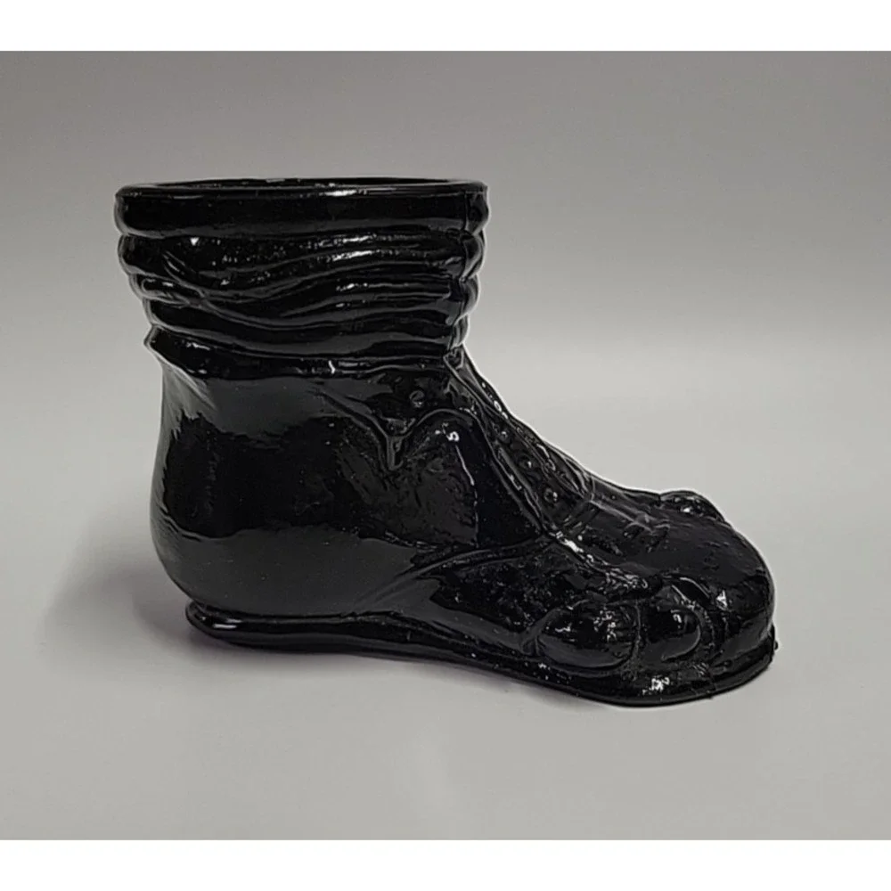 Vintage‎ Boyds Black Glass Hobo Shoe Boot Toothpick Holder